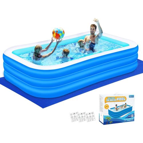 Nattork Inflatable Swimming Pool for Kids and Adults- 118 x 68 x 22 Family Full-Sized Blow Up Pools for kids -Thickened Durable Above Ground Swimming Pool Backyard Lawn, Indoor Outdoor Summer Party