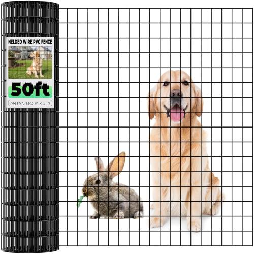 Size 48 Inch x 50 Foot, 2 Inch x 3 Inch Garden Fence Black PVC Coated Welded Wire Fencing 48 Inch x 50 Foot, 2 Inch x 3 Inch 16GA, Garden Border Fencing Roll Vinyl Coating Metal Wire Mesh for Yard Vegetable Plant Protection Poultry Netting