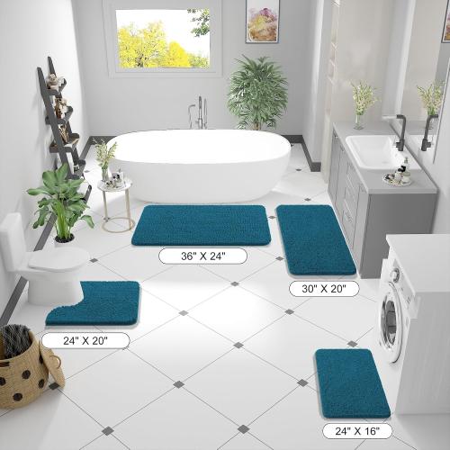 OLANLY Bathroom Rugs 30x20, Extra Soft Absorbent Chenille Bath Rugs, Rubber Backing Quick Dry, Machine Washable Bath Mats for Bathroom Floor, Tub and Shower, Home Decor Accessories, Peacock Blue