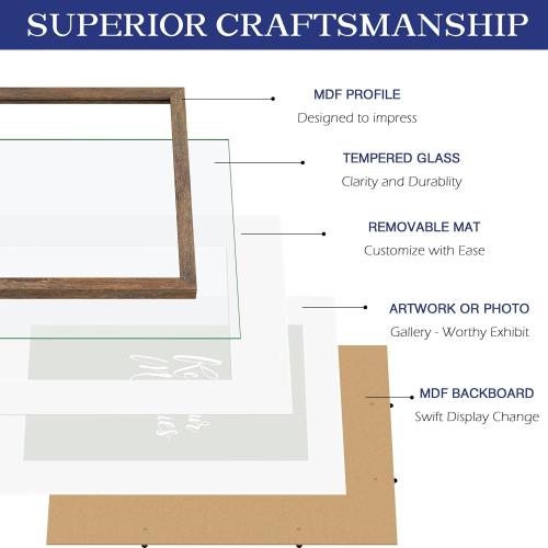 An&He 8x10 Picture Frame Set of 2, Brown Wood Grain Photo Frame for Wall Mounting or Tabletop Display