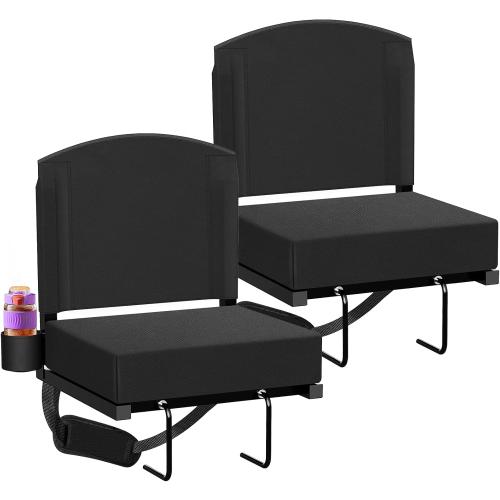 2 Pack, Black Stadium Seats with Back Support, Portable Bleacher Seat for Bleachers Hold up 400lbs, Wide Bleacher Seat with Shoulder Strap & Handle Perfect for Sports Events (Black, 2pcs)