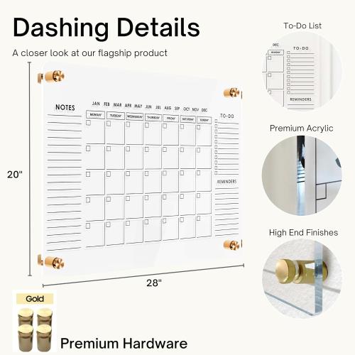 28x20 Large Oversize Crystal Clear Acrylic Wall Calendar Dry & Erase Board | 28 X 20 | Monthly Family Calendar Home Office Glass Calander Reusable Big Whiteboard | Free Pens & Eraser