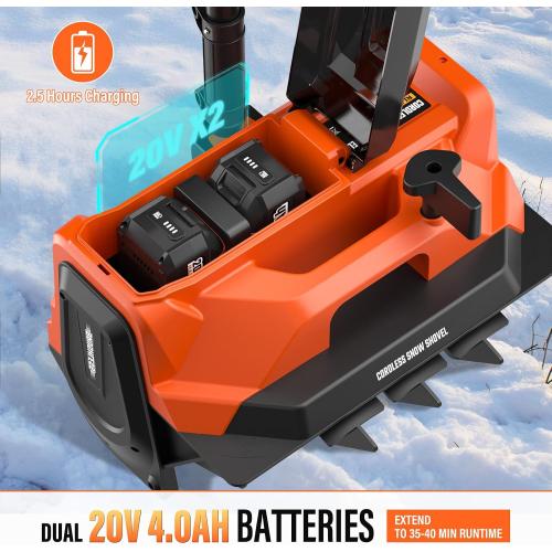 Snow Shovel Cordless, 40V | 16 Inch Electric Snow Blower with 2 X 4.0Ah Batteries & Fast Charger, Powerful Electric Snow Blower with Directional Plate & Adjustable Front Handle