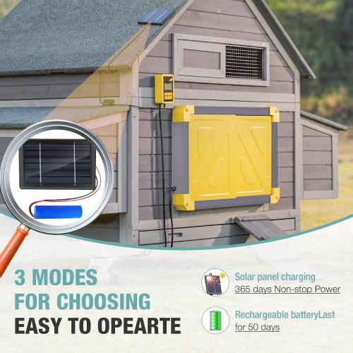 Automatic Chicken Coop Door, Solar Powered Automatic Chicken Door with Timer Mode, Battery Powered LCD Screen, Anti-Pinch Design, Waterproof, Easy Installation (Grey)