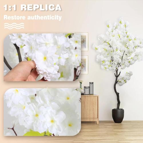 White Faux Cherry Blossoms Tree Artificial Cherry Blossom Tree Bedroom Trees for Home Decor 6FT