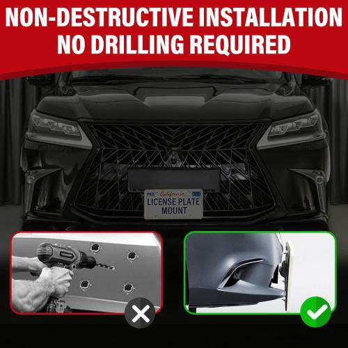 No Drill Front License Frame Compatible with Lexus 2015-up NX RX 2019-up UX Anti-Theft License Plate Grille Mount Holder Car Tag Covers Rust-Proof, Rattle-Proof Car Accessories