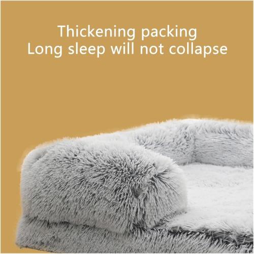 Half Surround Dog Bed Soft Square Pet Cat Sofa Full Filling Medium Kennel Plush Cushion House(Light Gray,Small)