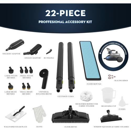 Heavy-Duty Steam Cleaner - 1500W Multipurpose Handheld Floor Steamer with 22 Accessories 16ft Cord for Home, Car Detailing, Tile, Grout, Carpet, Wallpaper, Upholstery, Window, Deep Cleaning