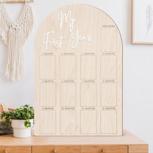 Bosctanuc Large My First Year Picture Frame for 33 x 22 Inch Wooden Photo Board ,12 Monthly Photo Display 1st Birthday Decorations Baby Gift for Newborn Keepsake,Baby Monthly Milestone (Classic, Wood, 33X22)