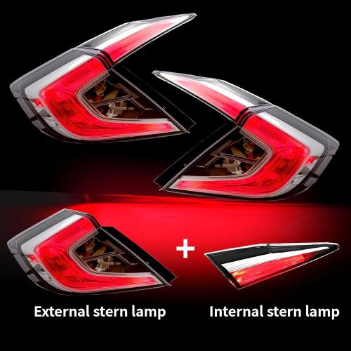 Clear Lens Tail Lights for 2016-2021 Honda Civic Sedan, JDM Style Rear Lamps with Bulbs, Left Driver & Right Passenger Side, Plug-and-Play Upgrade (HO2804110, HO2805110) -2 PCS