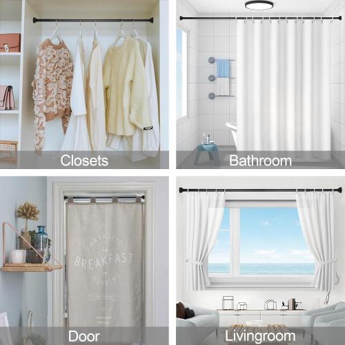 Shower Curtain Rod Adjustable 43-92 inch, 1Diameter Spring Tension Curtain Rod No Drill, Anti-Rust Non-Slip Shower Rod, Black Shower Curtain Rod for Bathroom Tension