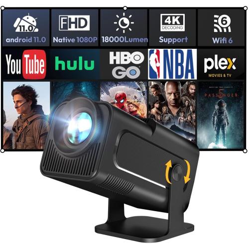 Color Black Smart Mini Projector XGODY Gimbal5 Android 11 Full HD Projector Native 1080P 4K Support 5G WiFi 6 Bluetooth 5.0 Home Movie Projector Electric Focu Auto Keystone 180 Rotating For PC/Lap/PS5 Dull Black