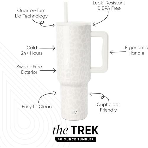 Simple Modern 40 oz Trek Tumbler with Handle and Straw Lid | Cup Holder Friendly Insulated Stainless Steel Travel Mug | Cream Leopard