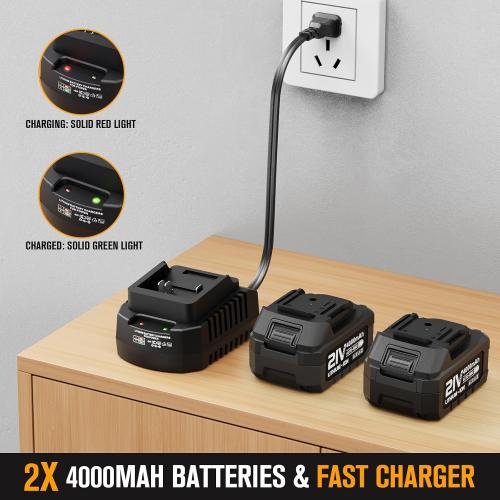 Cordless Leaf Blower 21V, 500CFM Powerful Electric Leaf Blower with 2 x 4.0Ah Batteries & Fast Charger, Variable-Speed, Lightweight Battery Powered Blowers for Lawn Care, Yard Clearance