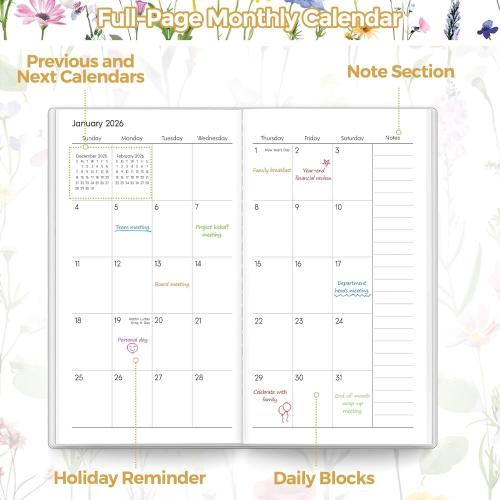 SKYDUE Pocket Calendar 2026-2027, Pocket Monthly Planner Jan 2026 - Dec 2027 for Purse, 6.7 X 3.7 24-Month Small Planner, Academic Year Calendar, Compact Design with Plastic Sleeve