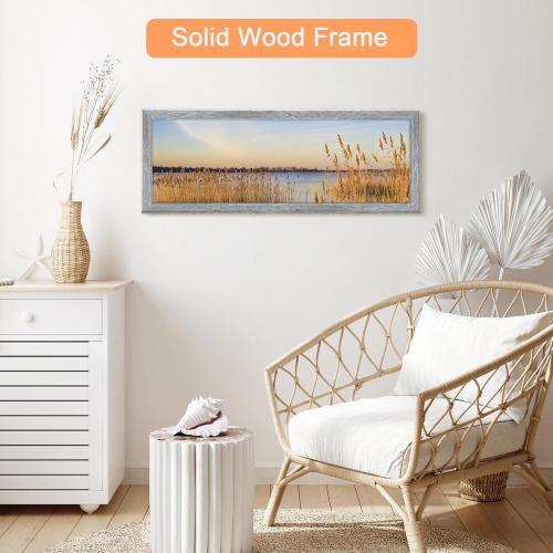 10x30 Wood Frame Gray, Rustic Natural Grey Wooden 30x10in Poster Picture Frame, Distressed 10 x 30inch Woodgrain Gallery Photo Frame with HD Plexiglass, Horizontal Vertical Wall Mounting Display 1pcs