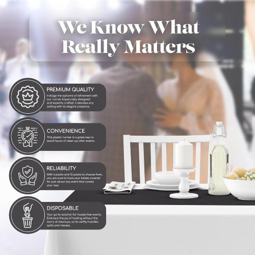 Dark Grey 3 Pack Premium Disposable Plastic Table Runner 54 x 108 Inch. Table Runner for Dinner Parties & Events by Grandipity