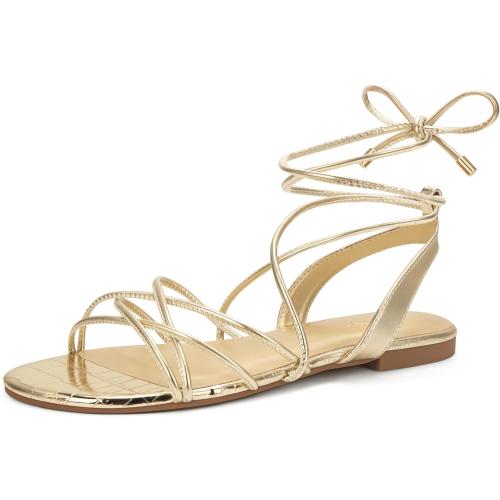 Size 8.5 .... Dream Paris Women's Strappy Sandals Gladiator Lace Up Flats Summer Wrap Open Toe Tie Up Shoes