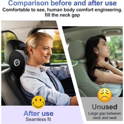 LIQUN Memory Foam Car Neck Pillow, Neck Support Pillow, Neck Support Pad Pain Relief, Adjustable Belt and Breathable Detachable, Suitable for Most Car Pillows Grey