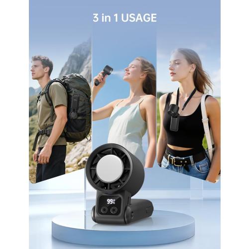 Color Black 3 in 1 Portable Handheld Fan, 12000RPM Mini Turbo Fan with Cooling Compress & 5200mAh Rechargeable Battery, 5 Speed Adjustable Personal Cooler for Travel/Camping/Outdoor Activities-Black