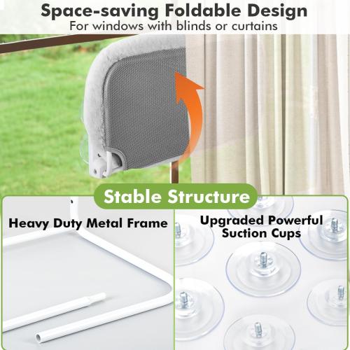 2PC Cat Window Perch with Bolster Foldable Cat Hammock Cushion Bed for Window with Metal Frame, Large Suction Cups Cordless Window Resting Seat for Indoor Cats (Cushion Bed, 2PC)