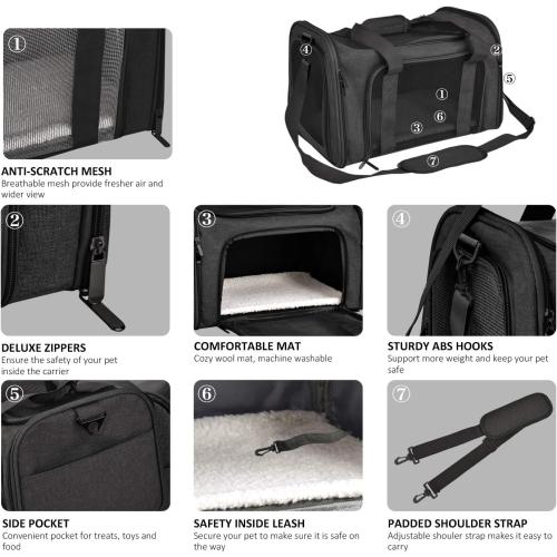 Henkelion Cat Carriers Dog Carrier Pet Carrier for Small / Medium Cats Dogs Puppies (Up To 15lbs), TSA Airline Approved Small Dog Carrier Soft Sided, Collapsible Waterproof Travel Puppy Carrier -Black