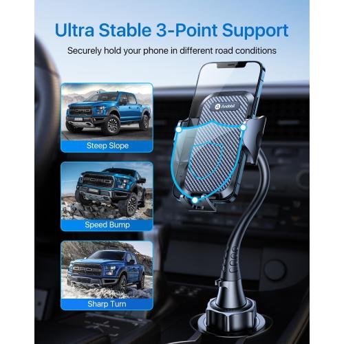 andobil Upgraded 15 Cup Holder Phone Holder, 【Solidest & Adjustable】 Military-Grade Long Gooseneck Cup Phone Holders for Your Car Truck, Car Phone Holder for iPhone 17 Pro Max 16 15 14/Samsung/Pixel