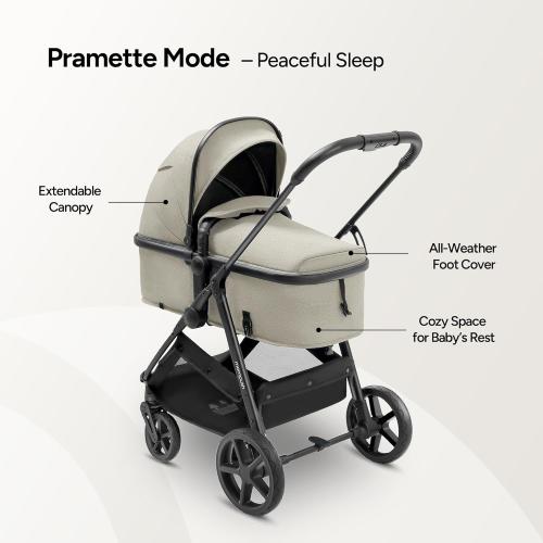 Mompush Wiz 2 in 1 Baby Stroller with Infant Pramette Mode, One Hand Fold Convertible Newborn to Toddler Stroller with Reversible Seat and Large UPF 50  Canopy
