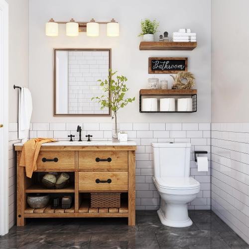 QEEIG Bathroom Shelves with Decor Sign (Brown, 15.7)