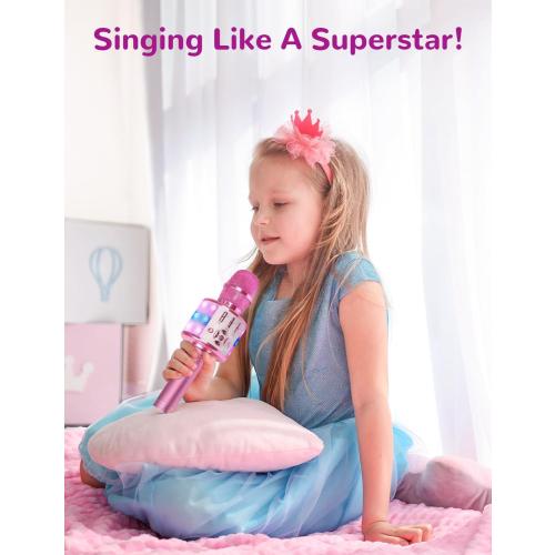 Amazmic Toys for Girls, Kids Karaoke Microphone Toddler Microphone for Kids with Lights, for Girls, Birthday Party Boys Toy Age 3 4 5 6 7 8 (Light Pink)