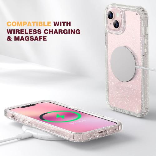 Diaclara Designed for iPhone 13 Case, Full Body Rugged with Built-in Touch Sensitive Anti-Scratch Screen Protector, Soft TPU Bumper Case for iPhone 13 6.1 (Clear Glitter)
