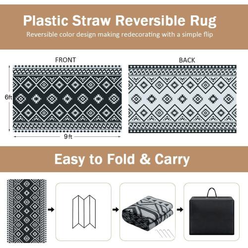 LILIOFFIC Outdoor Rug Waterproof 6x9 ft Outdoor Carpet Patio Rug Mat Reversible RV Camping Rug Plastic Straw Rug Outside Outdoor Area Rug for Patio Deck Balcony Backyard Picnic Beach