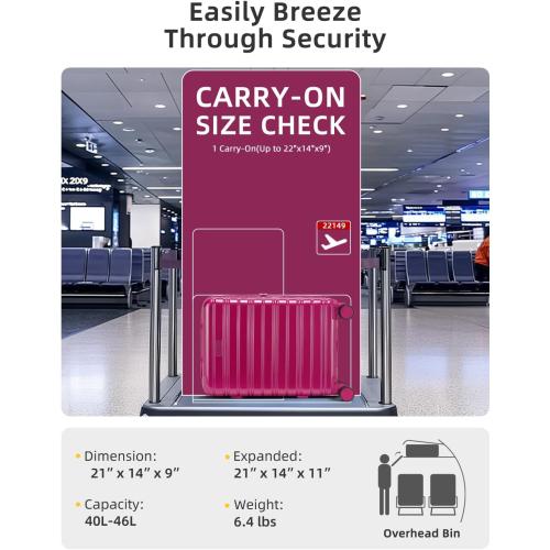 Carry On Luggage 22x14x9 Airline Approved, 20 Inch Expandable PC ABS Hardside Suitcase Carry On Luggage with Spinner Wheels for Women Men (Very Berry)