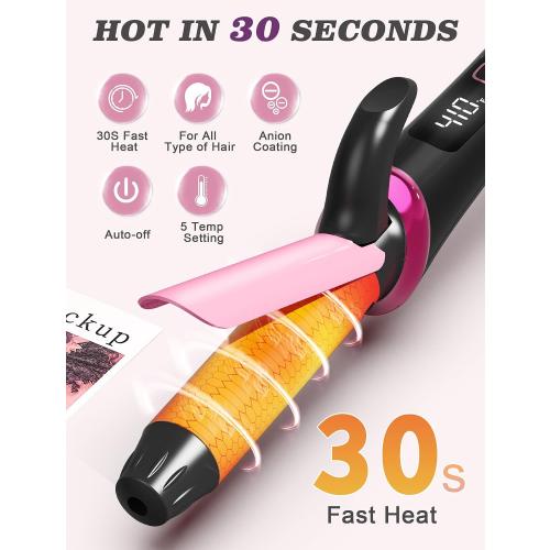Mini Travel Curling Iron 1 Inch,Dual Voltage with European Plug Adapter | Small Curling Iron for Short Hair,110~240V Dual Voltage, Anti-Scald Cover,Auto-Off,5 Temp Digital Settings