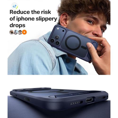 TORRAS Strong Magnetic & Seamless Stand for iPhone 17 Pro Case, Deep Blue | Fit for MagSafe, Adjustable Kickstand, Shockproof Case for iPhone 17 Pro Phone Case with Kickstand, Slim, Translucent