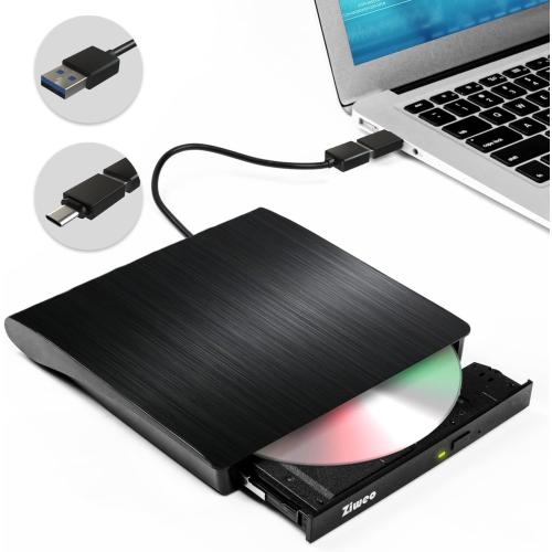 External DVD Drive USB 3.0 Type-C CD Burner Portable CD  /-RW Drive DVD Player for ROM Rewriter Burner Compatible with Laptop Desktop PC Windows MacBook Linux Mac OS