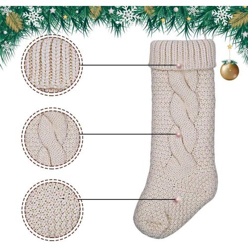 18 Large Size Cable Knit Christmas Stockings,Unique Burgundy Xmas Stocking Decorations for Family Holiday Season Decor (White)