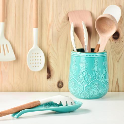 Ceramic Spoon Rest for Stove Top, Spoon Holder, Spoon Rest for Kitchen Counter, Utensil Rest for Spatula & Tong, Kitchen Decor and Accessories （Turquoise）