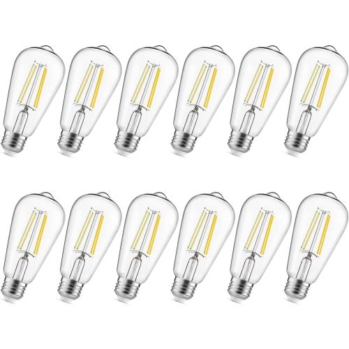 LED Edison Light Bulbs, 12Pcs Vintage 6 Watt, Equivalent 60W Incandescent Light Bulbs, E26 Medium Base Dimmable Decorative Antique Filament Light Bulbs with 90  CRI, Cool White 4000K
