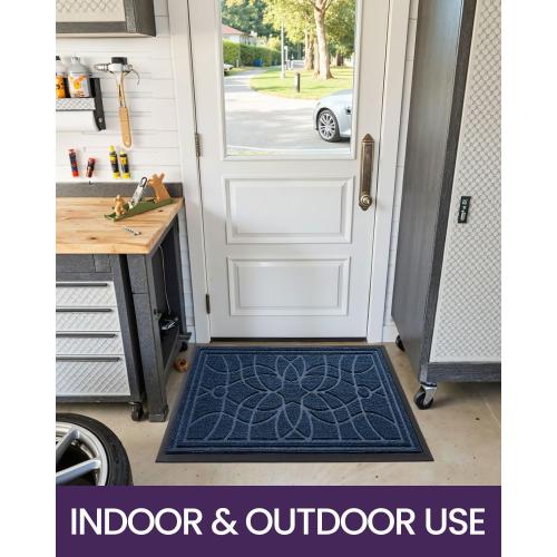 DEXI Front Door Mat Outside Entrance, Heavy Duty Non Slip Low Profile Doormat for Entryway, Trap Dirt and Moisture Welcome Mats, Easy Clean, Patio, Garage, 3x2, Blue