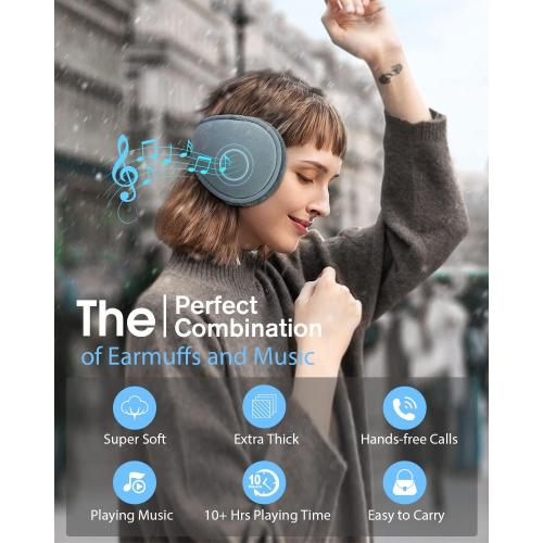 MUSICOZY Bluetooth Headphones Earmuffs Ear Warmers Wireless Headphones Earmuffs, Built-in HD Speakers and Microphone with Carry Bag for Biking Running Cool Tech Gadgets Gifts for Winter(Grey)