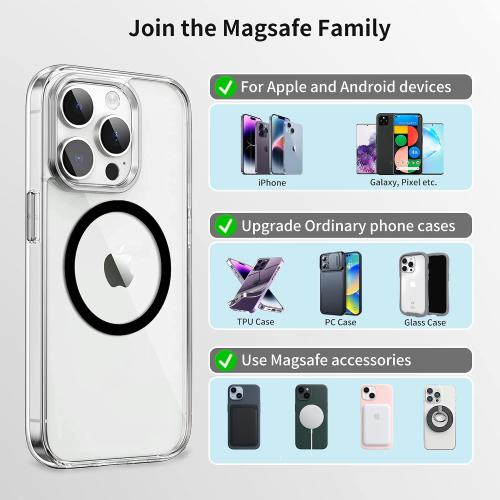 Aothey Universal Metal Rings Compatible with Magsafe Sticker,Magnetic Ring for Phone Cases & Wireless Charging, 6 Pack (2 Black,2 White & 2 Silver)
