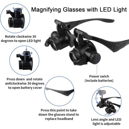 Magnifying Glasses with LED Light, LXIANGN Jeweler Loupe Watch Repair Magnifier with 8 Interchangeable Lens-2.5X 4X 6X 8X 10x 15x 20x 25x for Close Work,Not for Reading