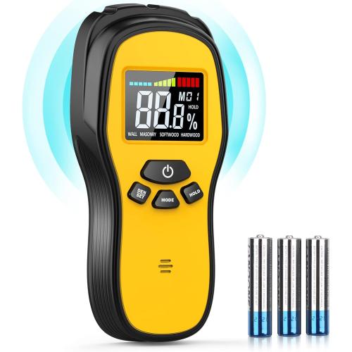 Pinless Moisture Meter - Povlen Wood Moisture Meter Digital Moisture Detector for Lumber Drywall Firewood Masonry Woodworking Plaster Floor Concrete Building with LCD Display Sound Alarm