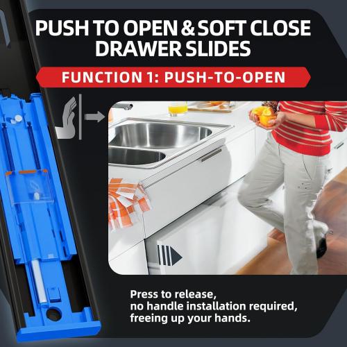 SHUHANG 1 Pair Push to Open Soft Close Drawer Slides 100 lb Load Capacity Side Mount Ball Bearing Rails Cabinet Dresser Glides Wardrobe Kitchen Trash Can Slider Runners Black(20 Inch)