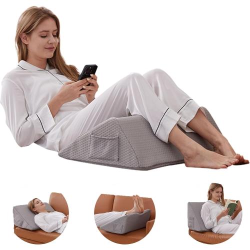 Bedluxe Knee Wedge Pillow, Memory Foam Leg Pillow Knee Pillow for Back Sleeping, Wedge Pillows for Legs Post Surgery, Triangle Pillow for Knee Support, Leg Elevation, Knees Hip Back Pain Relief, Grey