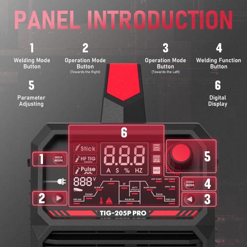 YESWELDER 205A Tig Welder with Pulse Large LED Display, STICK/DC TIG/PULSE TIG 3 In 1, 110&220V Dual Voltage TIG Welding Machine TIG-205P
