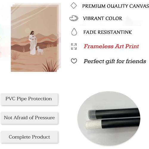 2Pcs Jesus And The Lamb Wall Art Shepherd Canvas Wall Decor Leads Lost Lamb Painting Picture Jesus Leaves The 99 Poster Print or Church Prayer Room Bedroom Home Decoration Unframed