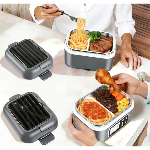 27000mAh Cordless Electric Heated Lunch Box, 100W Rechargeable Portable Food Warmer for Adults Work Travel Car - Battery-Powered & Self-Heating, 2 x 6.3 cups