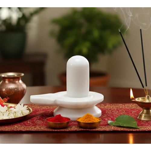 Size 3.5 Color White Marble Stone Shiva Lingam Shiv Ling Idol Murti Statue Baahubali Design Size (3.5 Inches)
